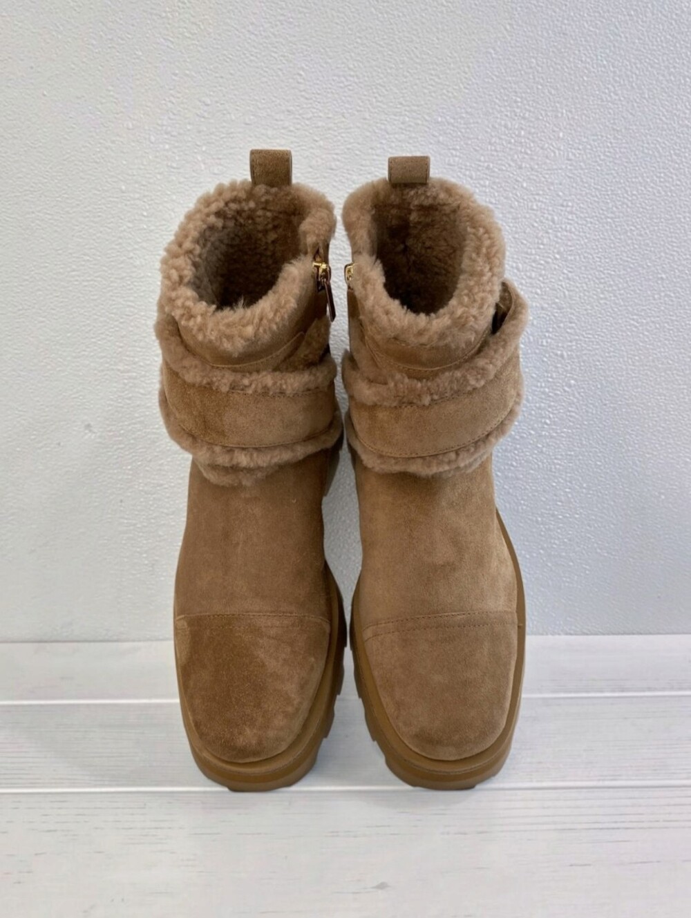 Jimmy Choo Meena Flat Shearling Zip Ankle Boots Womens US12 EU42 Toffee New - Picture 6 of 15